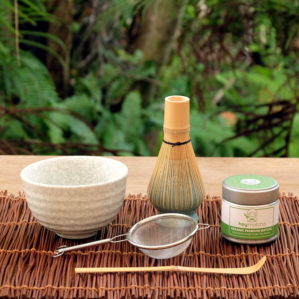 heymatcha ceremonial matcha gift set outside setting