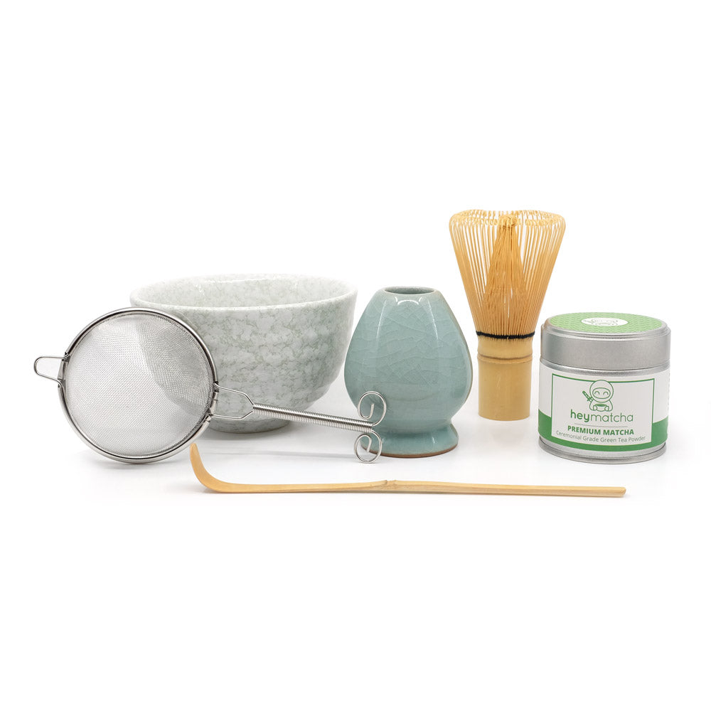 heymatcha ceremonial matcha set with premium matcha and jade accessories